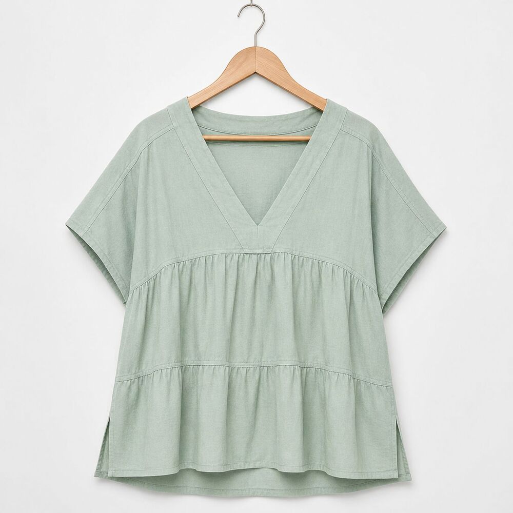 New Gigio S 4 6 8 Pastel Mint Green Textured Cotton Tiered Top OVERSIZED